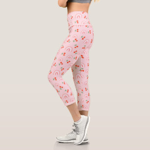 Leggings Capri Motif rose arc-en-ciel cerise