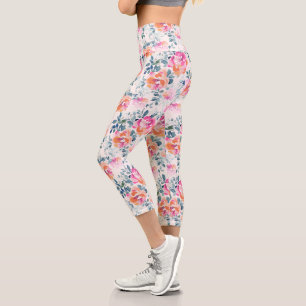 Leggings Capri Motif rose et Turquoise