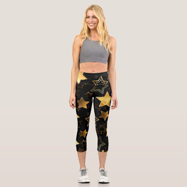 Leggings Capri Motif sans couture avec étoiles d'or (Recto)