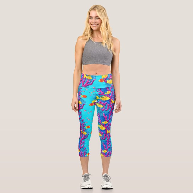 Leggings Capri Motif sans fil de poissons tropicaux (Recto)