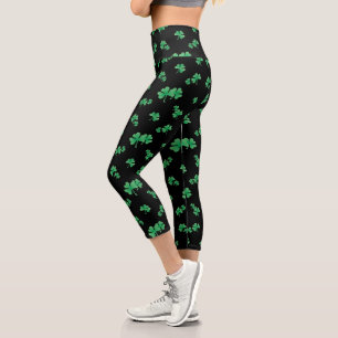 Leggings Capri Motif Shamrock irlandais mignon en noir