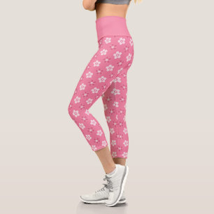 Leggings Capri motif simple floral solide rose rétro petit flux
