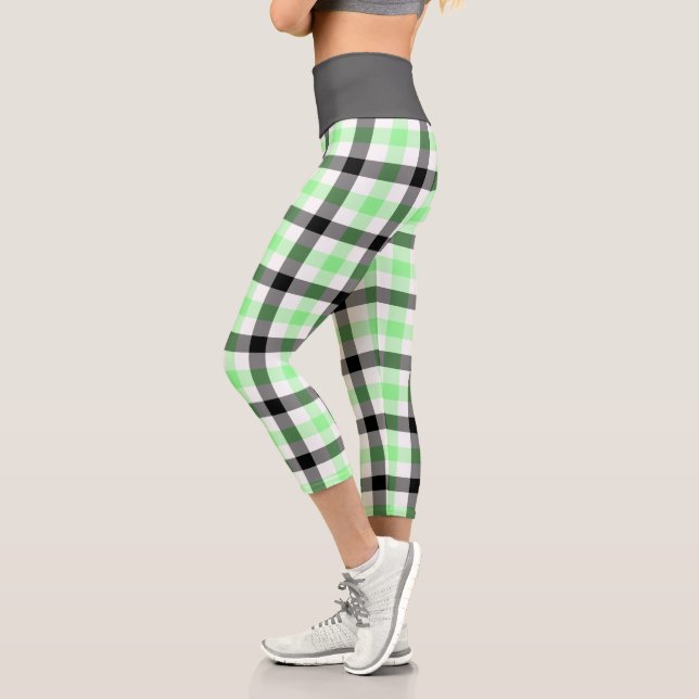 Leggings Capri Motif Tartan vert moderne (Gauche)
