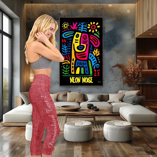 Leggings Capri Motif texturé rouge élégant : texte et logo person (Créateur téléchargé)