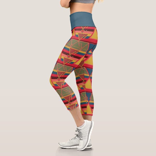 Leggings Capri Motif triangulaire panafricain coloré (Gauche)