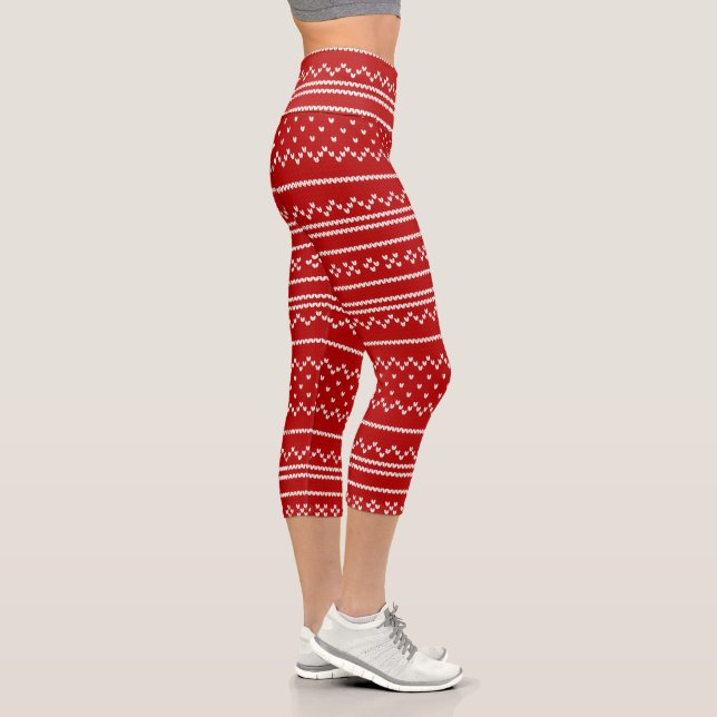 Leggings Capri Motif tricoté rouge et blanc pour Noël (Droite)