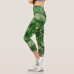 Leggings Capri Motif Verts et Gouttes de Pluie