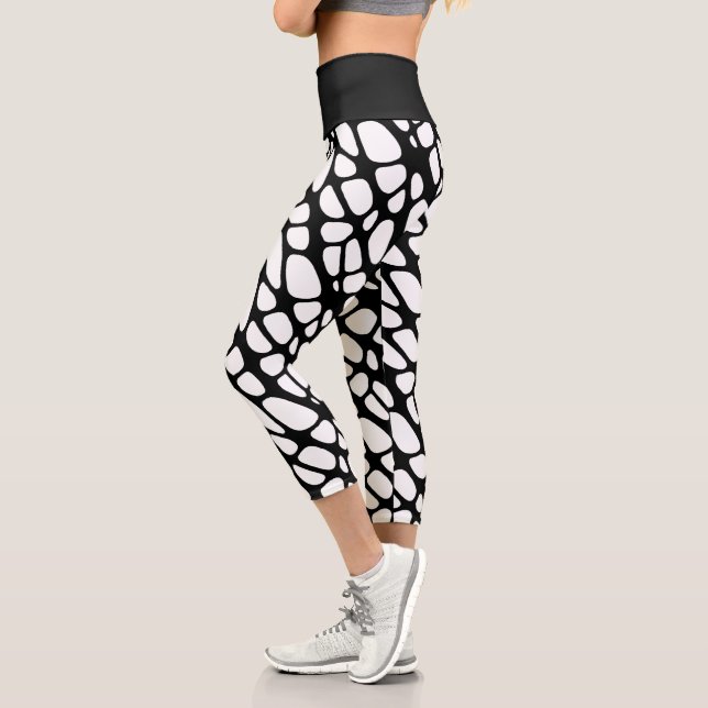 Leggings Capri Motif Web gothique noir et blanc (Gauche)