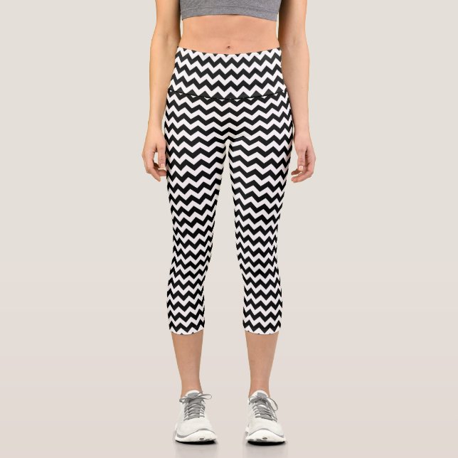 Leggings Capri Motif Zigzag noir et blanc, Motif Chevron (Recto)