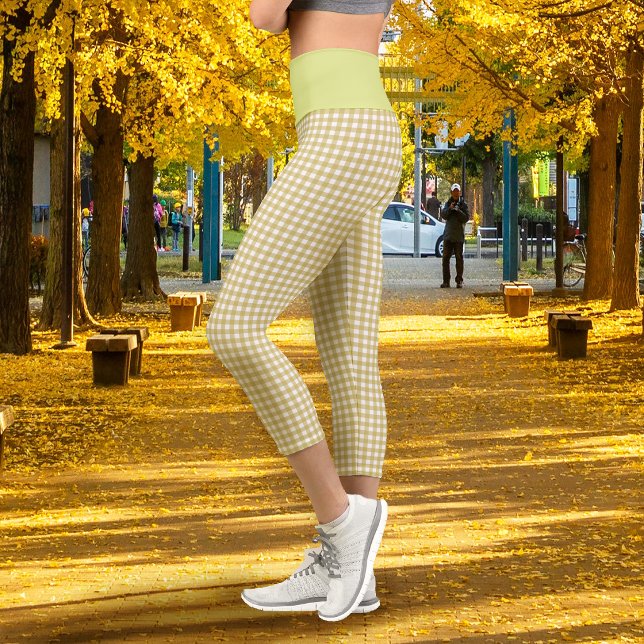 Leggings Capri Moutarde Gingham (Gingham Mustard Capri Leggings)