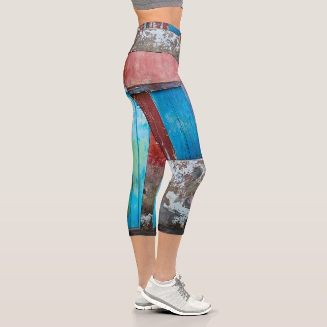 Leggings Capri Mur, porte et fenêtre rouge, bleu et gris (Droite)
