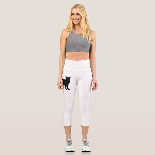 Leggings Capri Mystique de la Féline : Une Silhouette de Chat Élé (Recto)