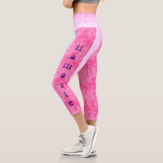 Leggings Capri Namaste Print Hot Pink Purple Modern Simple Yoga (Gauche)