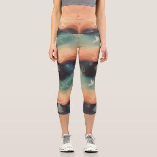 Leggings Capri Nature abstraite : conception minimaliste de lotus