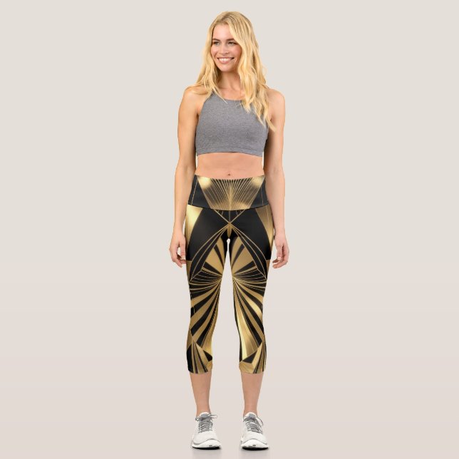 Leggings Capri Neo Art Deco Black Gold Geometric Gatsby  (Recto)