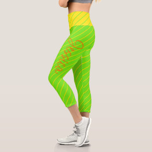 Leggings Capri Neon Jaune Vert Orange Yoga Sports d'entraînement