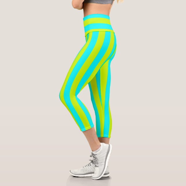 Leggings Capri Neon Lime Jaune et Neon Cyan Cool rayé (Gauche)
