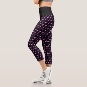 Leggings Capri Neon rose flamand imprimé noir haute taille