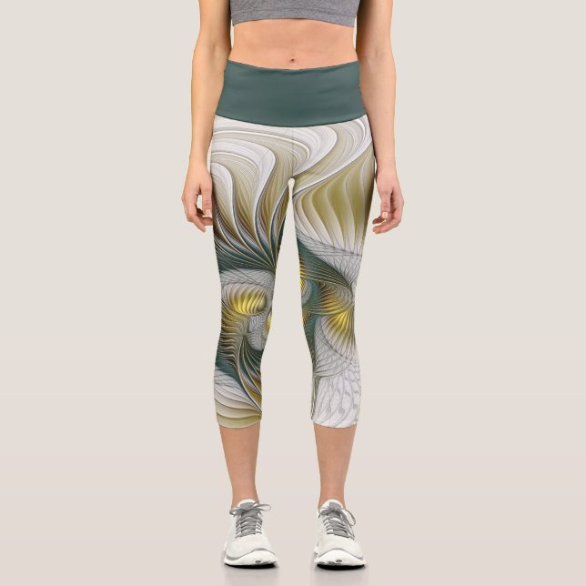 Leggings Capri Nobly Golden Turquoise Imaginaire Fractal Art (Recto)