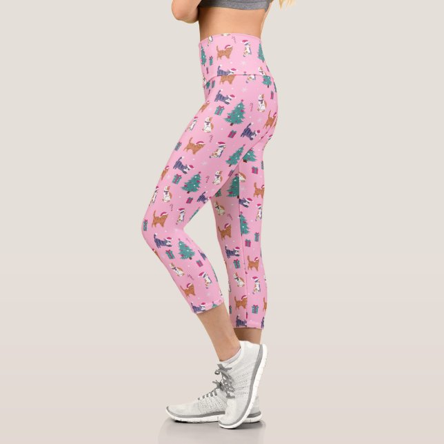 Leggings Capri Noël Chats et arbres Motif de vacances (Gauche)