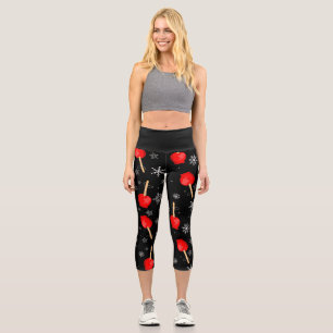 Leggings Capri noël rouge bonbons pommes noir