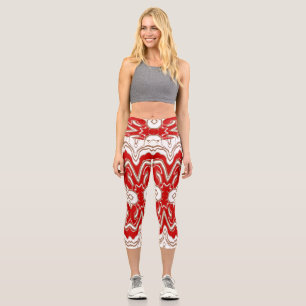 Leggings Capri Noël spécial tissu rouge et blanc motif