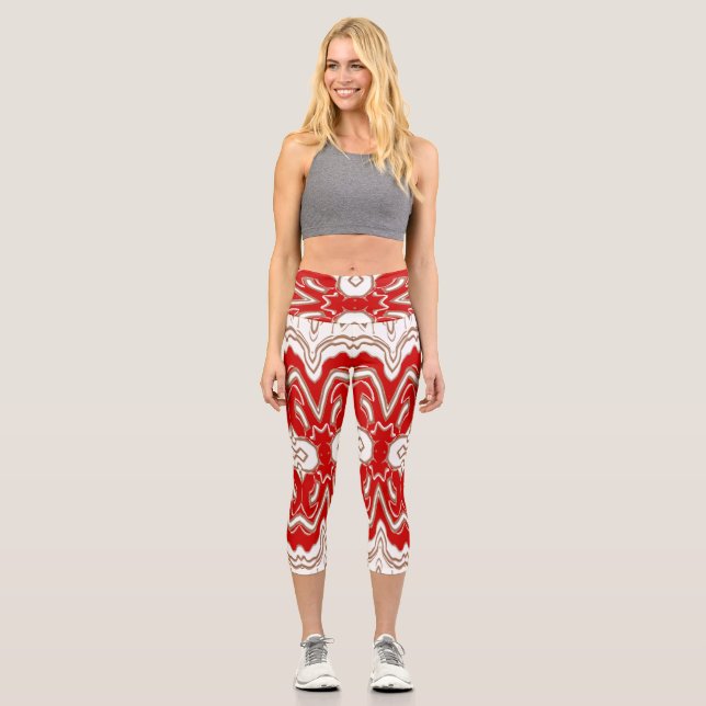 Leggings Capri Noël spécial tissu rouge et blanc motif (Recto)
