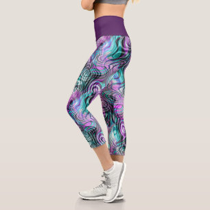 Leggings Capri Noir blanc rose violet Aqua Turquoise Fractées