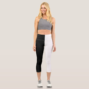Leggings Capri Noir et blanc Deux couleurs Moitié côté Bandes