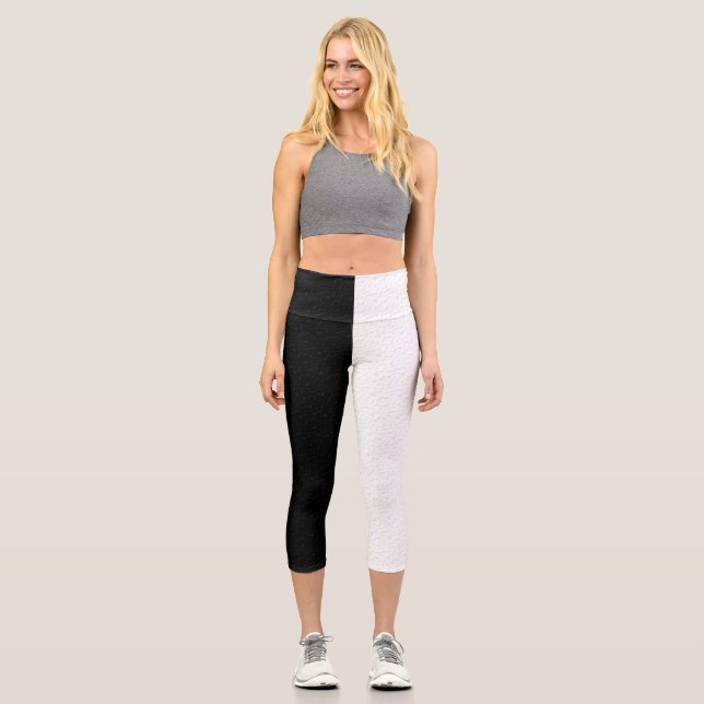 Leggings Capri Noir et blanc Deux couleurs Moitié côté Bandes (Recto)