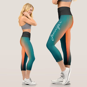 Leggings Capri Nom branché Dégradé de sarcelle foncé à orange