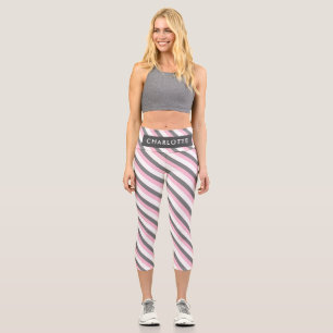 Leggings Capri Nom personnalisé du motif de bandes diagonales mig