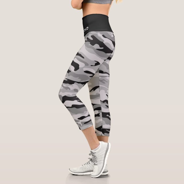 Leggings Capri Nom personnalisé Motif de camouflage noir (Gauche)