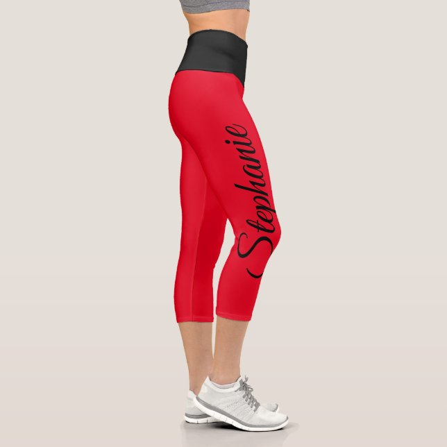 Leggings Capri Nom personnalisé Pantalon Capri noir et rouge haut (Droite)