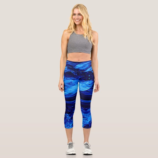 Leggings Capri Nuances d'art Abstraites de bleu (Recto)