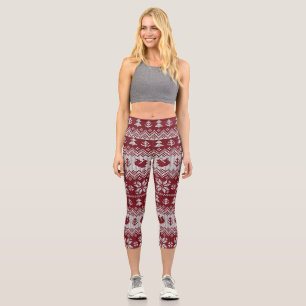 Leggings Capri Nuit, Noël, écureuils, motif vintage.