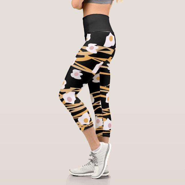 Leggings Capri Œufs Petit Déjeuner Nourriture Motif Abstrait Jaun (Gauche)