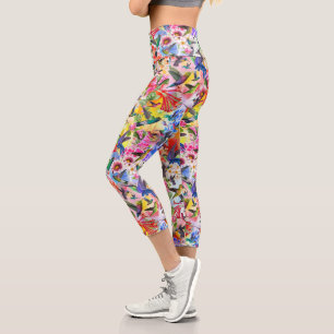 Leggings Capri Oiseaux de brousse et fleurs colorés