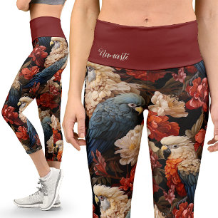 Leggings Capri Oiseaux exotiques Perroquet Vintage Jungle Yoga