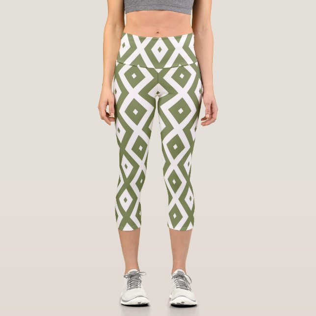 Leggings Capri Olive green and white diamond pattern (Recto)