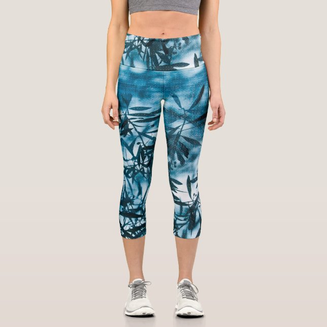 Leggings Capri Olive tree feuille silhouette été bleu (Recto)