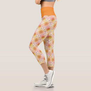 Leggings Capri Orange Floral Mandala Circle Batik Motif