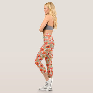 Leggings Capri Orange Poppy Meadow