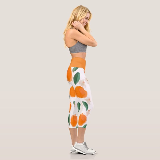 Leggings Capri Oranges Abstraites Jambes de Capri Gris Botanique (Droite)