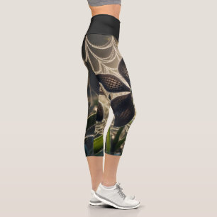 Leggings Capri Orchidée noire Spiderweb Floral