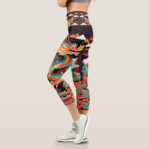 Leggings Capri Origami dragon chinois mignon HWCL2
