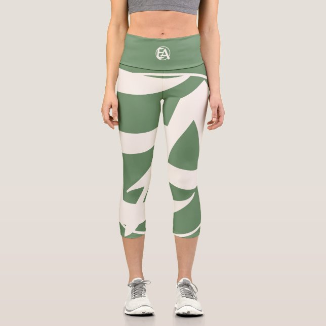 Leggings Capri Oversized Initials in White and Green (Recto)