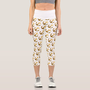 Leggings Capri Paillettes de fausse étincelle dorée motif d'ancre