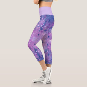 Leggings Capri Paillettes de peinture rose violet