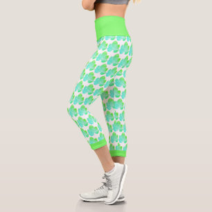 Leggings Capri Pale Green Squash Feuille Texture Imprimer Legging